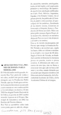 Armando Roa Vial, premio de poesía Pablo Neruda 2002