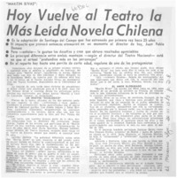 Hoy vuelve al teatro la más leída novela chilena.