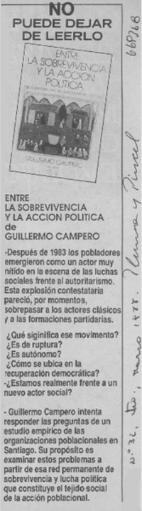 Entre la sobrevivencia y la acción política.  [artículo]