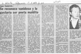 Juan Cameron se reconoce vanidoso y le gustaría ser poeta maldito : [entrevista]