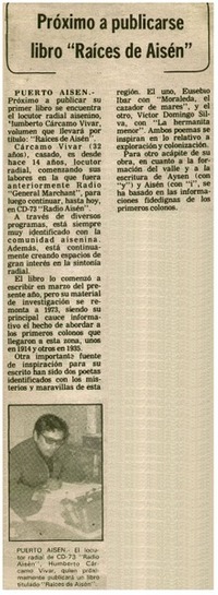 Próximo a publicarse libro "Raíces de Aisén".