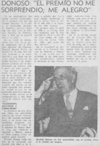 Donoso, "el premio no me sorprendió, me alegró".