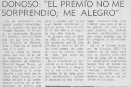 Donoso, "el premio no me sorprendió, me alegró".
