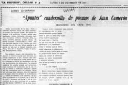 Apuntes" cuadernillo de poemas de Juan Camerón
