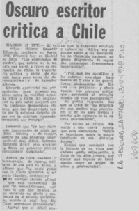 Oscuro escritor critica a Chile.