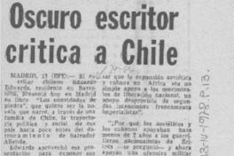 Oscuro escritor critica a Chile.