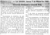 Homenaje municipal a Edwrads Bello.