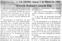 Homenaje municipal a Edwrads Bello.