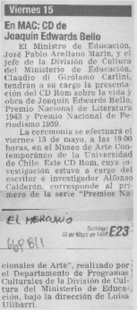 En MAC: CD de Joaquín Edwards Bello.