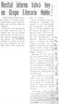 Recital interno habrá hoy en Grupo Literario Ñuble.
