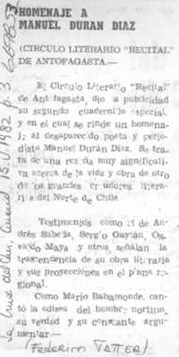 Homenaje a Manuel Durán Díaz