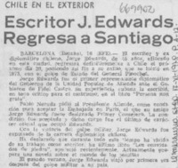 Escritor J. Edwards regresa a Santiago.