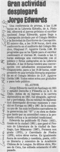 Gran actividad desplegará Jorge Edwards.