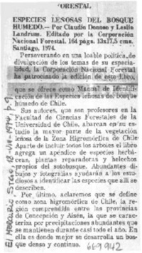 Especies leñosas del bosque húmedo.