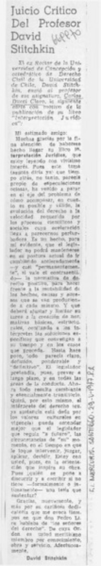 Juicio crítico del profesor David Stitchkin