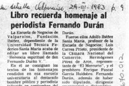 Libro recuerda homenaje al periodista Fenando Durán.