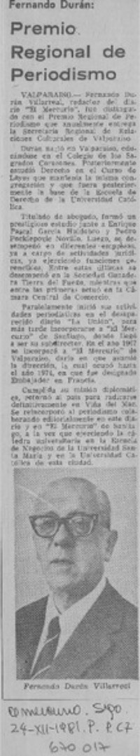 Premio regional de periodismo.