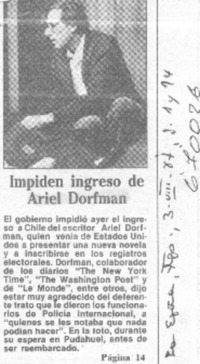 Impiden ingreso de Ariel Dorfman.