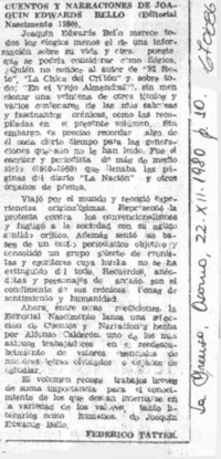 Cuentos y narraciones de Joaquín Edwards Bello
