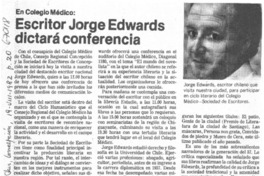 Escritor Jorge Edwards dictará conferencia.