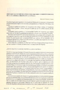 Discurso de incorporación como miembro correspondiente de la academia chilena de la lengua