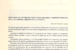 Discurso de incorporación como miembro correspondiente de la academia chilena de la lengua