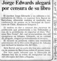 Jorge Edwards alegará por censura de su libro.
