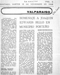 Homenaje a Joaquín Edwards Bello en municipio porteño.