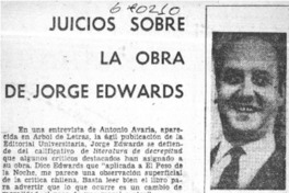 Juicios sobre la obra de Jorge Edwards.