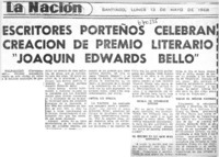 Escritores porteños celebran creación de premio literario "Joaquín Edwards Bello".