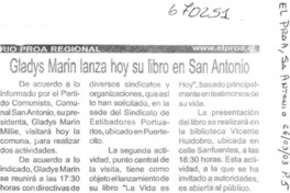 Gladys Marín lanza hoy su libro en San Antonio.