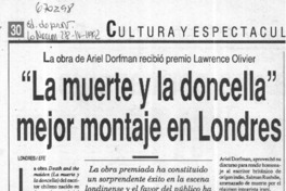 "La Muerte y la doncella" mejor montaje en Londres.