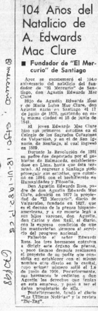 104 años del natalicio de A. Edwards Mac Clure.