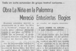 Obra "La niña en la palomera" mereció entusiastas elogios.