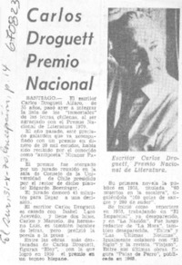 Carlos Droguett, Premio Nacional