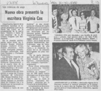 Nueva obra presentó la escritora Virginia Cox.