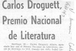 Carlos Droguett, Premio Nacional de Literatura