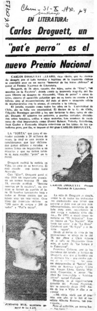 Carlos Droguett, un "pat'e perro" es el nuevo Premio Nacional