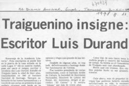 Traiguenino insigne: escritor Luis Durand