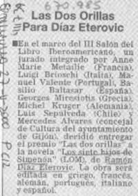 Las Dos orillas para Díaz Eterovic.
