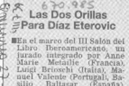 Las Dos orillas para Díaz Eterovic.
