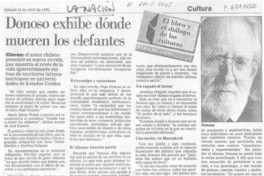 Donoso exhibe dónde mueren los elefantes