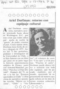 Ariel Dorfman: retorno con equipaje cultural