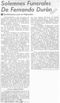 Solemnes funerales de Fernando Durán