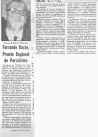 Fernando Durán, Premio Regional de Periodismo