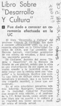 Libro sobre "desarrollo y cultura".