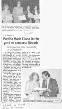 Poetisa María Eliana Durán ganó en concurso literario