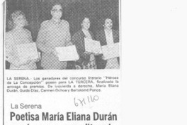 Poetisa María Eliana Durán ganó en concurso literario