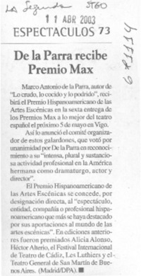 De la Parra recibe Premio Max.
