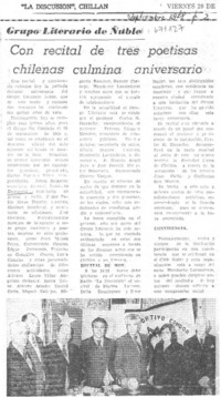 Con recital de tres poetisas chilenas culmina aniversario.